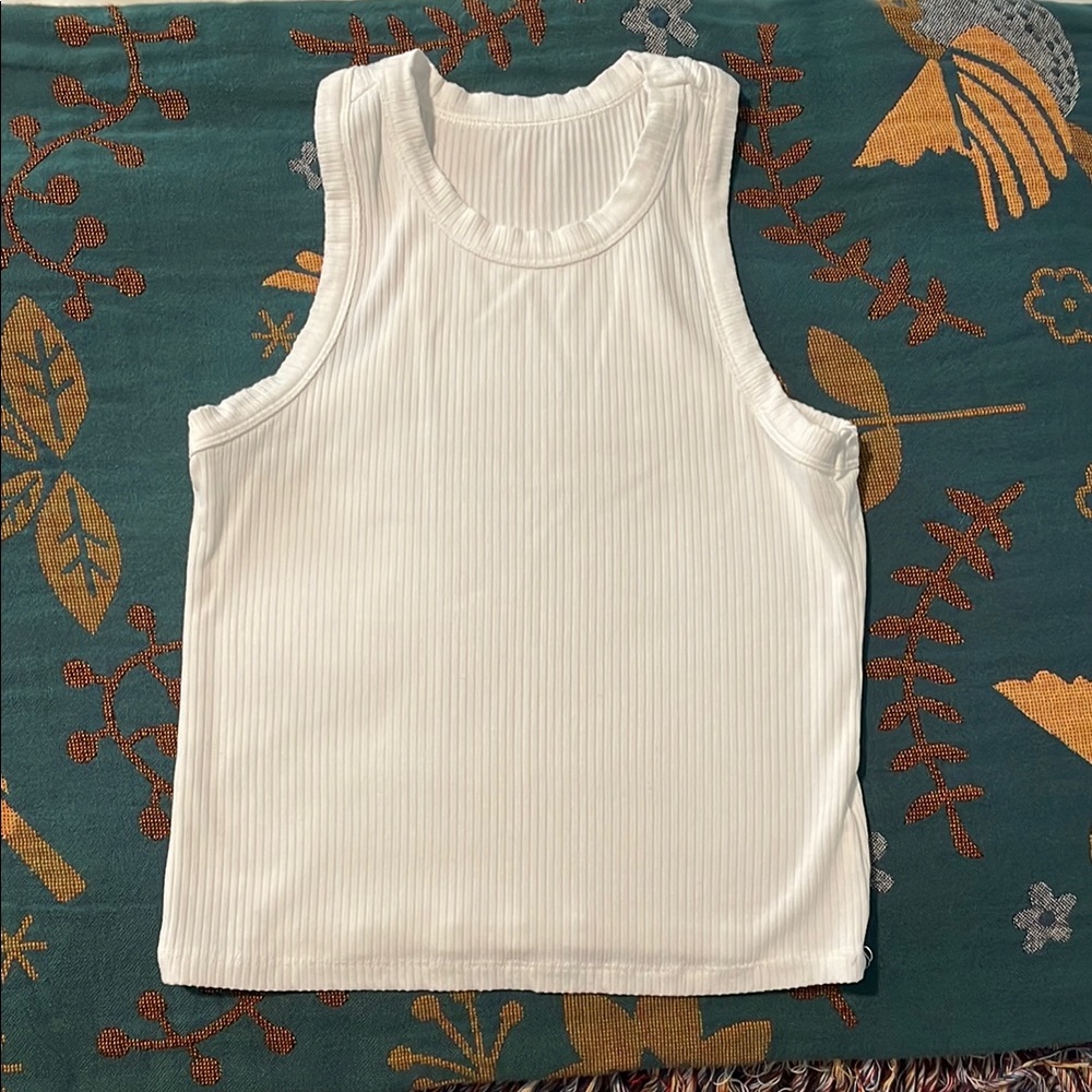 Girl’s White Ribbed Sleeveless Top